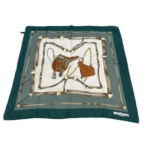 J. Mico Sancho Paris Horse Saddle VTG Square Equestrian Theme Scarf Green 30”